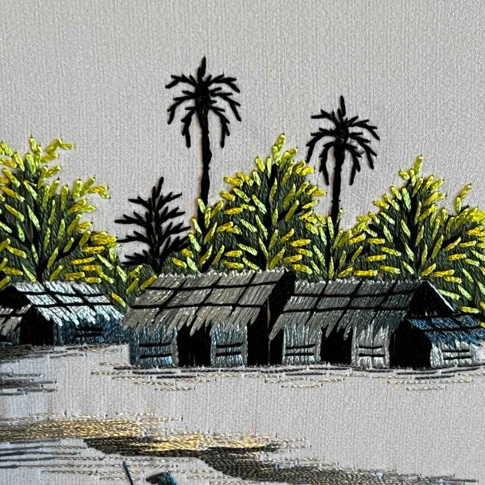 Vietnamese Hand Embroidered Silk Art Framed Still Life Landscape 9.5” X 7” - Picture 3 of 15
